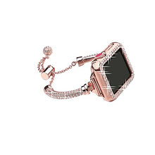 Load image into Gallery viewer, Secbolt Bling Bands Compatible with Apple Watch Band Series 7 41mm with Case, Women Dressy Metal Bracelet with Rhinestone Bumper for iWatch 7, Rose Gold

