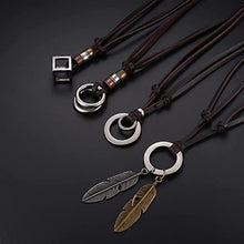 Load image into Gallery viewer, MILACOLATO 5Pcs Leather Necklace for Men Women Vintage Feather Cube Chain Necklace Adjustable,
