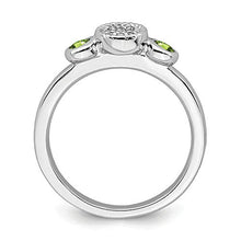 Load image into Gallery viewer, Solid 925 Sterling Silver Stackable Double Round Peridot Green August Gemstone and Diamond Ring Eternity Band Size 6 (.05 cttw.)
