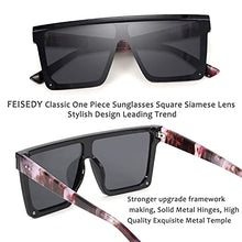 Load image into Gallery viewer, FEISEDY Fashion Siamese Lens Sunglasses Women Men Succinct Square Style UV400 B2470 (Black &amp; Marbling, 60)
