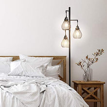 Load image into Gallery viewer, Brightech Teardrop - Floor Lamp Matches Industrial, Farmhouse &amp; Rustic Living Rooms – Standing Tree Lamp with 3 Elegant Cage Heads &amp; Edison LED Bulbs - Tall Vintage Pole Light - Black
