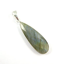 Load image into Gallery viewer, Bezel Gem Pendant with Bail - Labradorite - Sterling Silver Elongated Teardrop Faceted Gemstone Pendant-40mm
