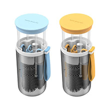 Load image into Gallery viewer, 2Pack Travel Baby Bottle Brush Set with Extendable Silicone Bottle Brush，Nipple Brush，Magnetic Baby Bottle Drying Rack，Straw Cleaner Brush，Baby Bottle Soap Dispenser，Baby Bottle Warmer.Blue.Yellow.
