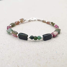 Load image into Gallery viewer, Green Tourmaline Bracelet for women Pink Round Beads Sterling Silver October Birthstone Jewelry
