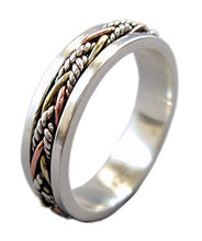 Load image into Gallery viewer, Energy Stone Twine 5.5 mm Narrow Band Tri-Color Sterling Silver Meditation Spinner Ring (Style US40) (8)

