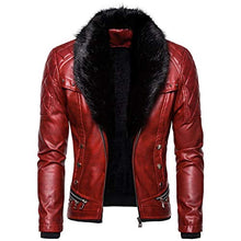 Load image into Gallery viewer, SPE969 Men's Zipper Removable Fur Collar Jacket,Leather Vintage Steam Pocket Punk Gothic Retro Coat Red
