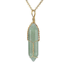 Load image into Gallery viewer, JADENOVA Full Wire Wrapped Energy Healing Crystal Gemstone Pendant Necklace 18" Stainless Steel Chain（Natural Aventurine）
