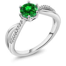 Load image into Gallery viewer, Gem Stone King 925 Sterling Silver Green Simulated Emerald Women's Engagement Ring (1.69 Ct Round Cut) (Size 6)
