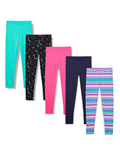 Load image into Gallery viewer, Spotted Zebra Girls' Leggings, Pack of 5, Black/Navy/Pink, Space/Multi Color, Small
