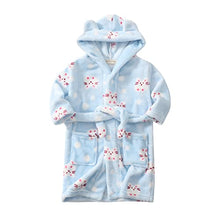 Load image into Gallery viewer, Toddler Infant Hooded Flannel Night-Robe Baby Boys Girls Cartoon Graphic Bathrobe Winter Bear Ear Overcoat with Belt
