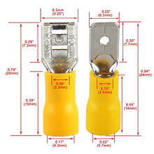 Load image into Gallery viewer, Baomain Male &amp; Female Quick disconnects Vinyl Insulated Spade Wire Connector Electrical Crimp Terminal 12-10 AWG 6.3mm Yellow 100 Pack
