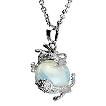 Load image into Gallery viewer, Jovivi 2pc Dragon Wrapped Opalite Round Ball Cylinder Gemstone Healing Crystal Pendant Necklace Set
