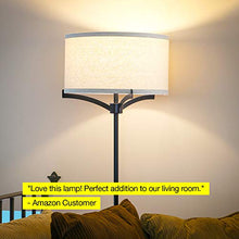 Load image into Gallery viewer, Brightech Elijah Modern Floor Lamp for Bedrooms – Mid Century Free Standing Light for Living Room or Office Bright Lighting — Tall Reading Indoor Pole Lamp with Drum Shade - With LED Bulb - Black
