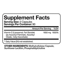 Load image into Gallery viewer, Nutrivein Liposomal Vitamin C 1650mg - 180 Capsules - High Absorption Ascorbic Acid - Supports Immune System and Collagen Booster - Powerful Antioxidant High Dose Fat Soluble Supplement
