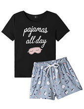 Load image into Gallery viewer, VENTELAN Pajama Set For Women Cute PJS Summer Short Sleeve Shorts Sleepwear L Grey
