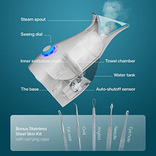 Load image into Gallery viewer, NanoSteamer Large 3-in-1 Nano Ionic Facial Steamer with Precise Temp Control - 30 Min Steam Time - Humidifier - Unclogs Pores - Blackheads - Spa Quality - Bonus 5 Piece Stainless Steel Skin Kit
