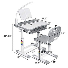 Load image into Gallery viewer, Baby Joy Kids Desk and Chair Set, Height Adjustable, Kids Study Table with Book Stand, Pull Out Spacious Storage Drawer (Grey)
