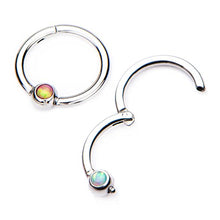 Load image into Gallery viewer, 16G Opal Centered Stainless Steel Hinged Segment Ring for Septum, Nostril, Lip, and Ear Piercings (5/16" - Rainbow)
