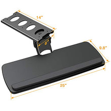 Load image into Gallery viewer, HUANUO Keyboard Tray Under Desk，360 Adjustable Ergonomic Sliding Keyboard &amp; Mouse Tray, 25" W x 9.8" D, Black
