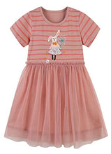 Load image into Gallery viewer, Youlebao Girls Cotton Long Sleeve Casual Cartoon Appliques Striped Jersey Dresses (5T, Gre)
