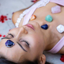 Load image into Gallery viewer, Crystalya Premium Grade Crystals and Healing Stones in Wooden Display Box - 7 Tumbled Chakra Gemstones, Amethyst Crystal, Rose Quartz, Quartz Crystal Point + Guide &amp; Instructions - Gift Kit
