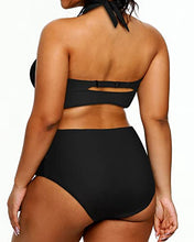 Load image into Gallery viewer, Yonique Womens Two Piece Plus Size Halter Bikini Swimsuits High Waisted Swimwear Tummy Control Bathing Suits Black 24Plus
