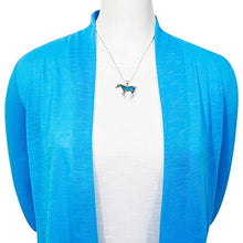 Load image into Gallery viewer, Horse Necklace Sterling Silver Genuine Turquoise &amp; Gemstones with 20" Chain (Teal/Matrix Turquoise)
