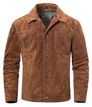 Load image into Gallery viewer, FLAVOR Men's Suede Leather Jacket Trucker Coat (XX-Large, Brown)
