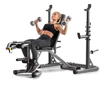 Load image into Gallery viewer, Gold's Gym XRS 20 Adjustable Olympic Workout Bench with Squat Rack, Leg Extension, Preacher Curl, and Weight Storage
