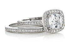 Load image into Gallery viewer, Zoe R Sterling Silver Micro Pave Hand Set Cubic Zirconia Halo 6mm Cushion-Cut Center Wedding Set Size 6
