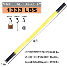 Load image into Gallery viewer, 2 Pack Lifting Slings Straps 8 Foot by 1 inch 1333 lbs Capacity Heavy Duty Lifting Stitching Web Flat Eye to Eye Loop Ends for Rock Tree Saver Lifting Furniture Appliances Machine
