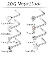 Load image into Gallery viewer, Tornito 20G 36Pcs Stainless Steel L Shaped Nose Ring CZ Nose Stud Retainer Labret Nose Piercing Jewelry (A0：30Pcs, Silver Tone)

