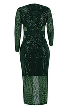 Load image into Gallery viewer, Womens Sequin Dress Geometric Tattoo Floral See Through Patchwork Bodycon Clubwear Mini Dress Dark Green Small/US 0-2
