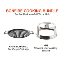 Load image into Gallery viewer, Solo Stove Bonfire Grill Cooking Bundle Cast Iron Grate Stainless Steel Fire Pit Grill with Hub for Elevation, 17.5 Inch Round Fire Pit Grate Wood Fueled Cooking Grate for Fire Pit
