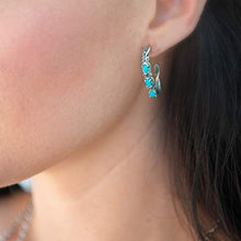Load image into Gallery viewer, Carolyn Pollack Sterling Silver Blue Turquoise Gemstone 3 Stone Hoop Earrings
