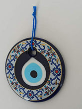 Load image into Gallery viewer, Erbulus Glass Blue Evil Eye Wall Hanging Colorful Floral Design Ornament – Turkish Nazar Bead - Home Protection Charm - Wall Art Amulet in a Box
