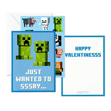Load image into Gallery viewer, Hallmark Kids Minecraft Valentines Day Cards and Stickers Assortment (12 Cards with Envelopes)
