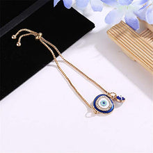 Load image into Gallery viewer, Vintage Blue Evil's Eyes Bracelet Link Chain Fashion Ethnic Adjustable Rhinestone Blue Eye Bracelet Bangle for Women Girls (Deep blue)
