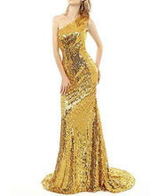 Load image into Gallery viewer, OYISHA Women's Sexy Sequin Mermaid Prom Dresses Long One Shoulder Evening Party Ball GownsBlack 14
