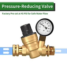 Load image into Gallery viewer, RVGUARD RV Water Pressure Regulator Valve, Brass Lead-Free Adjustable Water Pressure Reducer with Gauge and Inlet Screen Filter for RV Camper Travel Trailer
