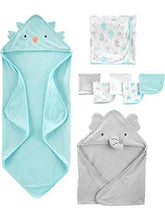 Load image into Gallery viewer, Simple Joys by Carter's Unisex Babies' 8-Piece Towel and Washcloth Set, Teal Blue/Grey, One Size
