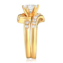 Load image into Gallery viewer, TWJC 14k Yellow Gold Solid Wedding Engagement Ring and Wedding Band 2 Piece Set - Size 8.5

