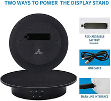 Load image into Gallery viewer, JAYEGT Motorized Rotating Display Stand, 20CM /Load 8KG, 360 Degree Electric Rotating Turntable for Photography Products, Jewelry, 3D Model,with 5 Colors Backgrounds- Black
