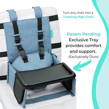 Load image into Gallery viewer, Portable High Chair for Travel with Exclusive Compact Tray - Travel High Chair Seat Safely Attaches to Most Chairs - Toddler &amp; Baby Travel Essential - Baby Travel Accessories

