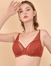 Load image into Gallery viewer, DOBREVA Women's Lace Sheer Mesh Bra Minimizer Sexy Plus Size Bralette Underwire Pumpkin 32A
