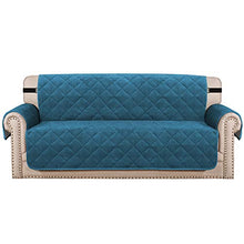 Load image into Gallery viewer, H.VERSAILTEX Sofa Cover Quilted Thick Velvet Plush Couch Cover for 3 Cushion Sofa Slipcover Protector from Pets Dogs, Non-Slip Two Elastic Straps on Back and Base (Sofa 70", Peacock Blue)
