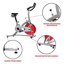 Load image into Gallery viewer, Sunny Health &amp; Fitness Indoor Exercise Stationary Bike with Digital Monitor, 22 LB Chromed Flywheel (Felt Resistance)
