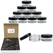 Load image into Gallery viewer, 50 New empty 5 Gram (0.17 oz) Acrylic Round Jars - BPA Free Plastic Containers for Cosmetic, Lotion, Cream, Makeup, Bead, Eye shadow, Rhinestone, Samples, Pot, 5g/5ml (Black Lid 50 Jars)
