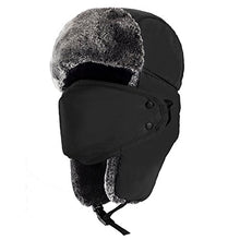 Load image into Gallery viewer, Mysuntown Unisex Winter Trooper Trapper Hat Hunting Hat Ushanka Ear Flap Chin Strap and Windproof Mask,Black,22-24 Inches ,One Size Fits All
