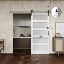 Load image into Gallery viewer, BARNER HOME 36in x 84in Sliding Barn Door, MDF, Primed, 5 Glass Panel,Need to Assemble, with 6.6ft Hardware, Handle and Floor Guide
